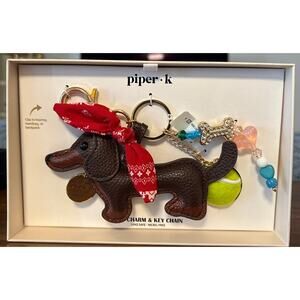 NIB Piper K Dachshund Wiener Dog Bag Charm Key Chain In Gift Box Red Bandana